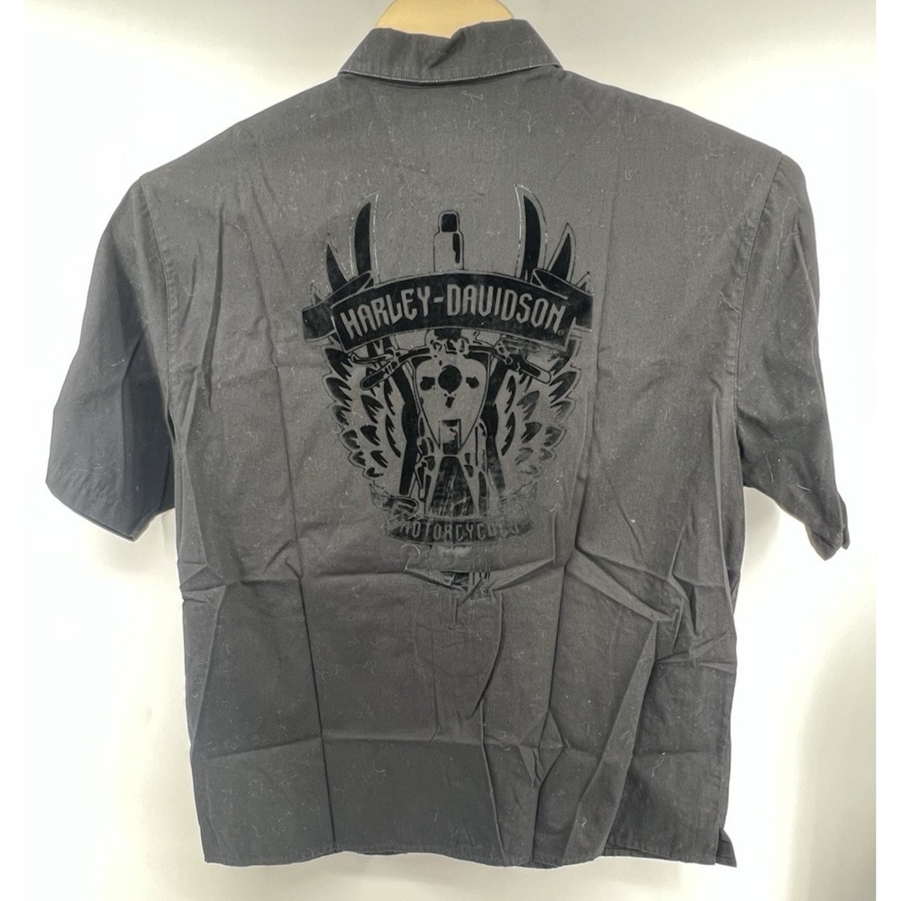 Harley Davidson Motorcycles Button Front Shirt XL Double Sided Flocked
